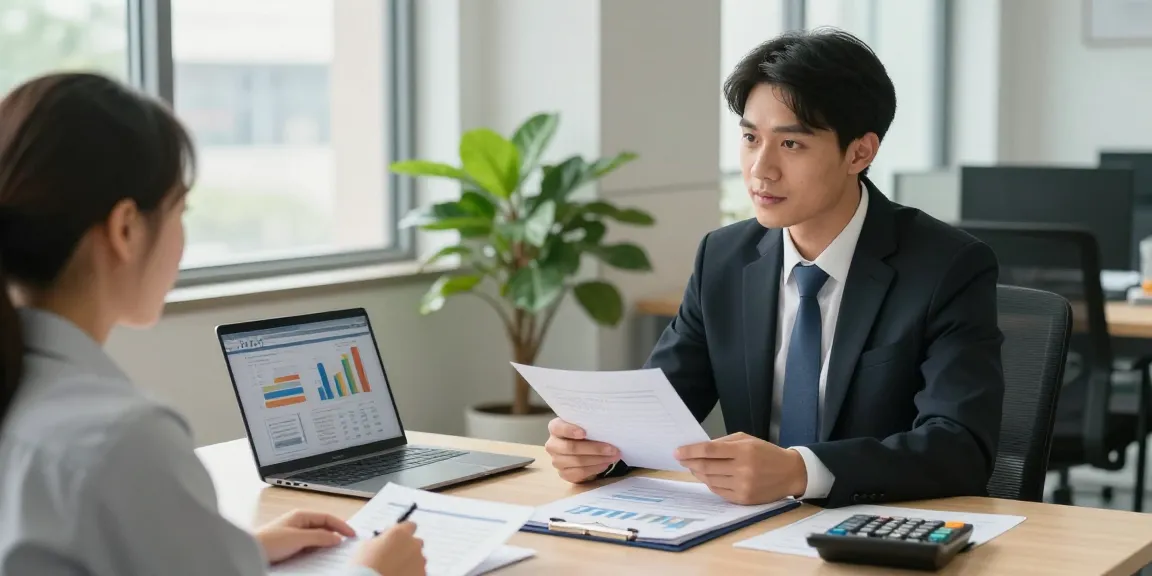 現代的なオフィス環境で社保の窓口サービスについて小規模企業のオーナーにアドバイスをする税理士。