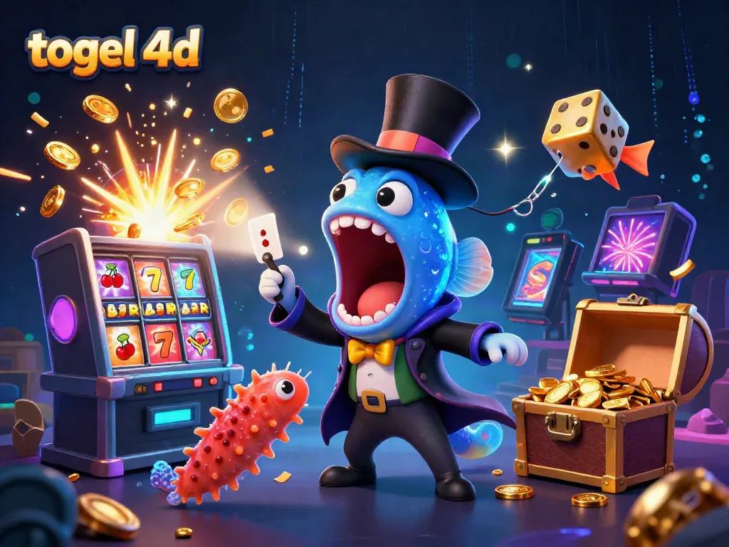 Experience thrilling togel 4d magic as a deep-sea eel performs spectacular tricks amidst exciting casino symbols.