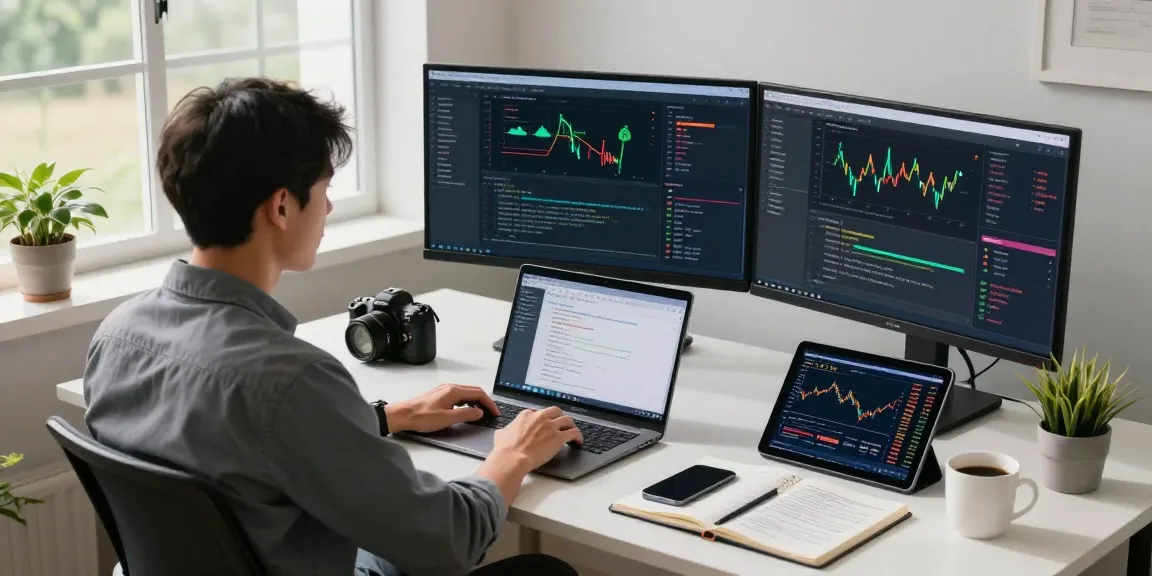 Real-time analysis of US soybean data API in a modern tech workspace with coding dashboards and analytics.