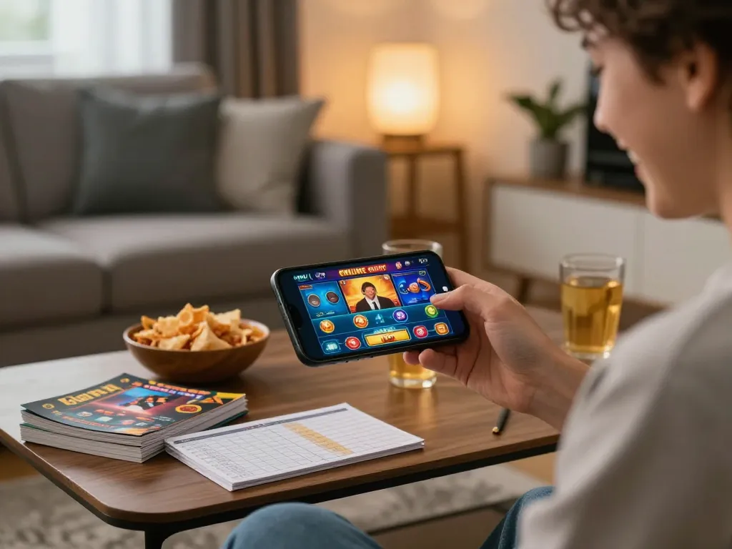 LC99 gaming experience on smartphone in vibrant home setting, showcasing strategic online play and excitement.