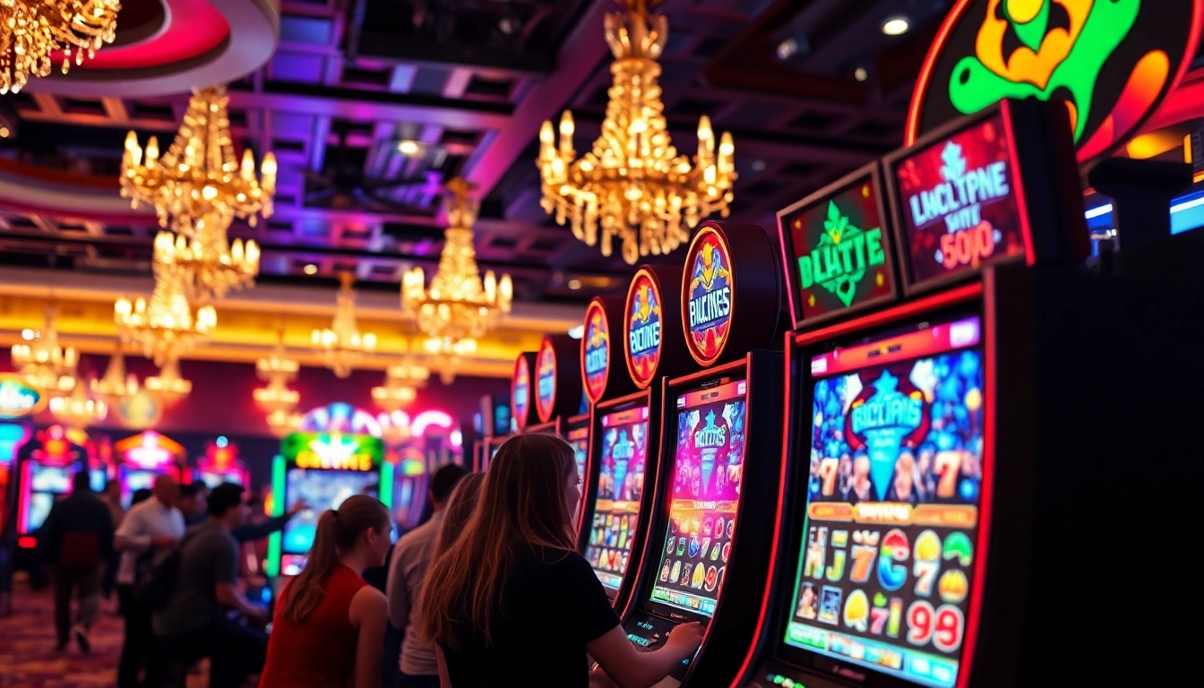 Mesin slot menghibur para pemain dengan Slot Depo 5000 dan suasana ceria di kasino.