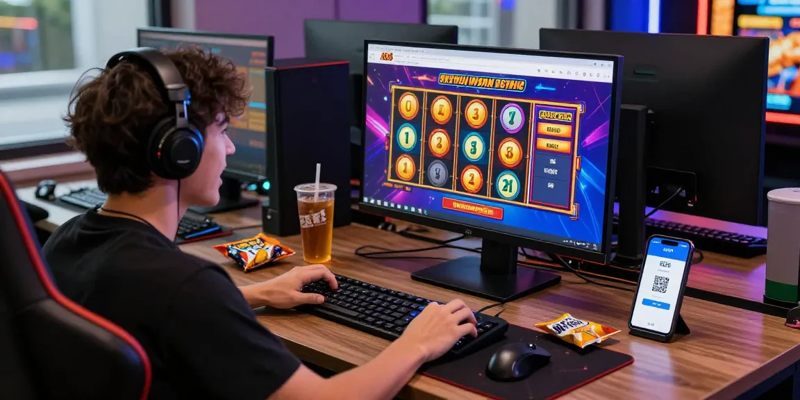 Gamer enjoys spinning reels in an online slot deposit 1k game with QRIS payment options.