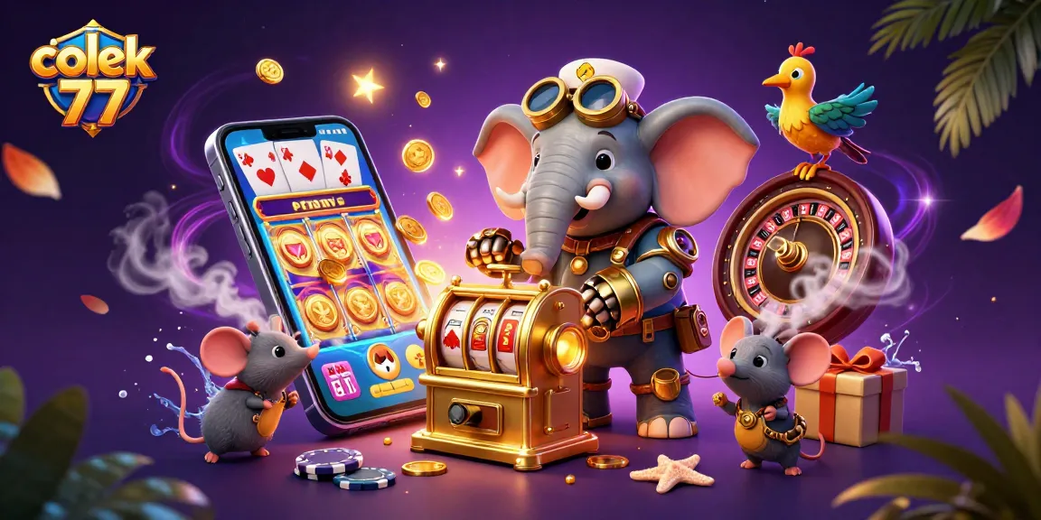 Experience the excitement of colek 77 with rich slot game visuals, dynamic characters, and vibrant casino elements.
