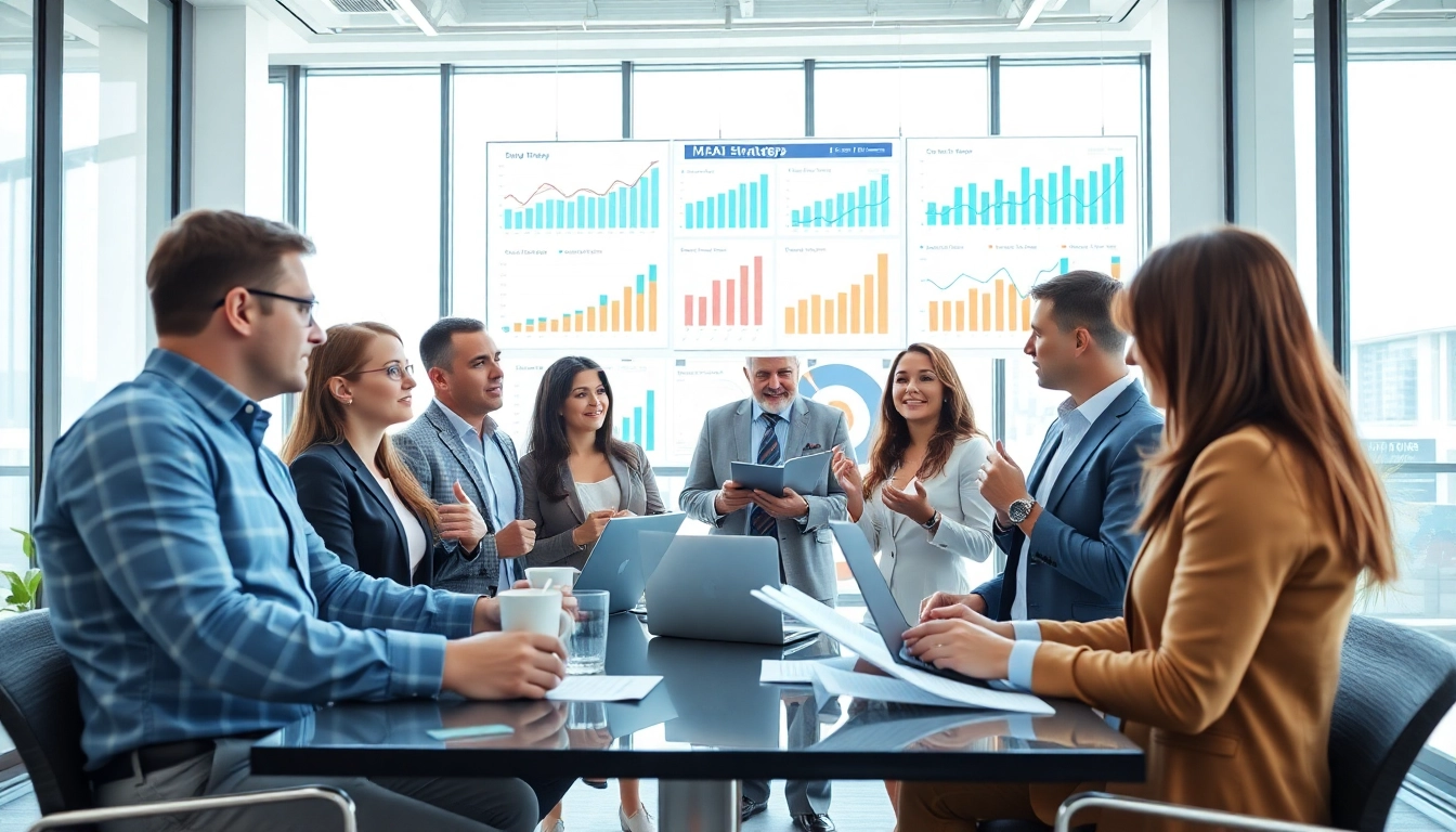 M&A매각의 전문 금융 자문가들이 협력하는 현대적인 사무실 환경
