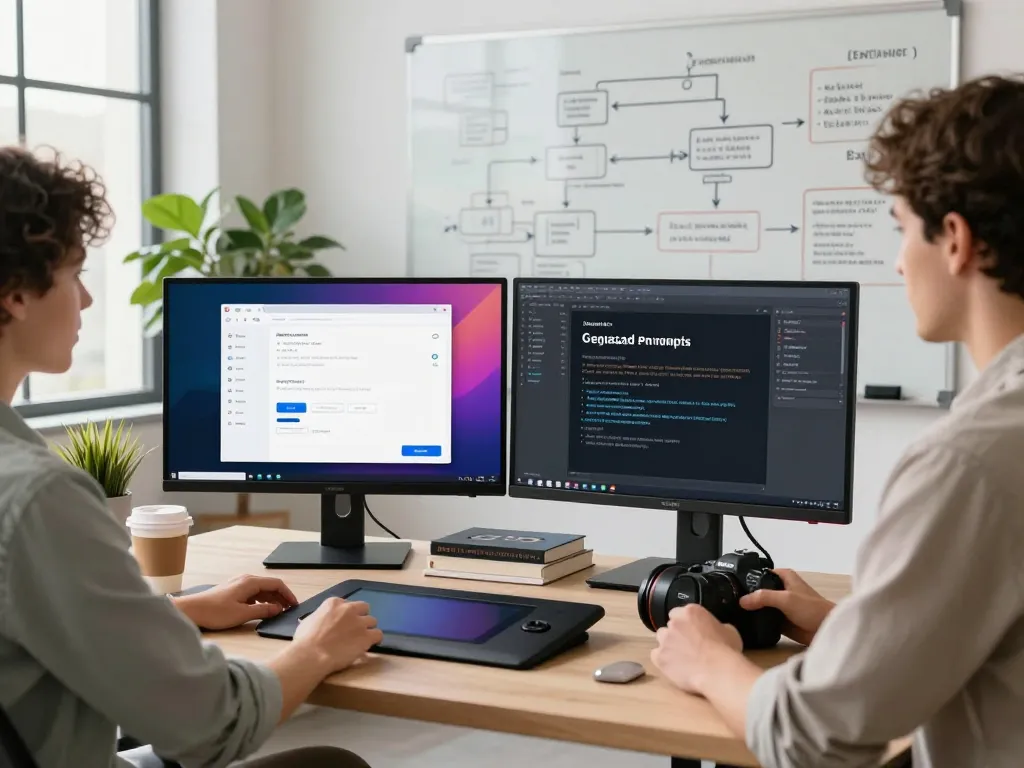 Generate image to prompt ai in a modern tech workspace with vibrant interface and creative elements.