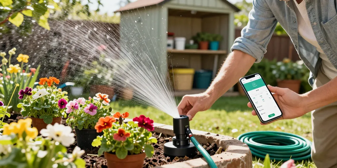 Efficiently using a rainpoint sprinkler timer while setting up a home garden.