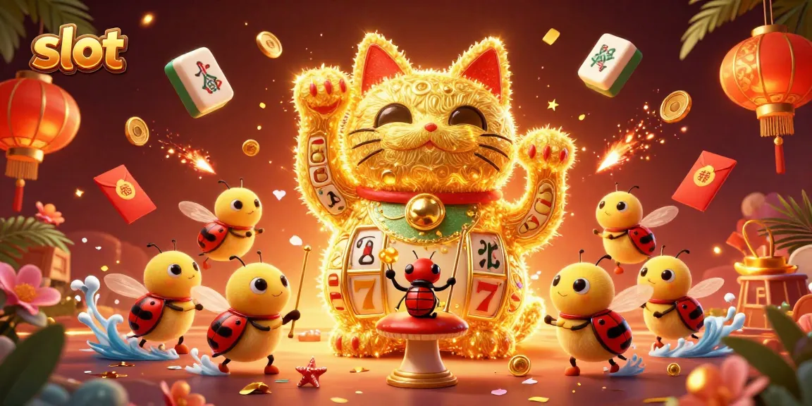 Menangkan slot dengan gambar kucing keberuntungan yang dilengkapi dengan simbol kasino dan elemen mewah.