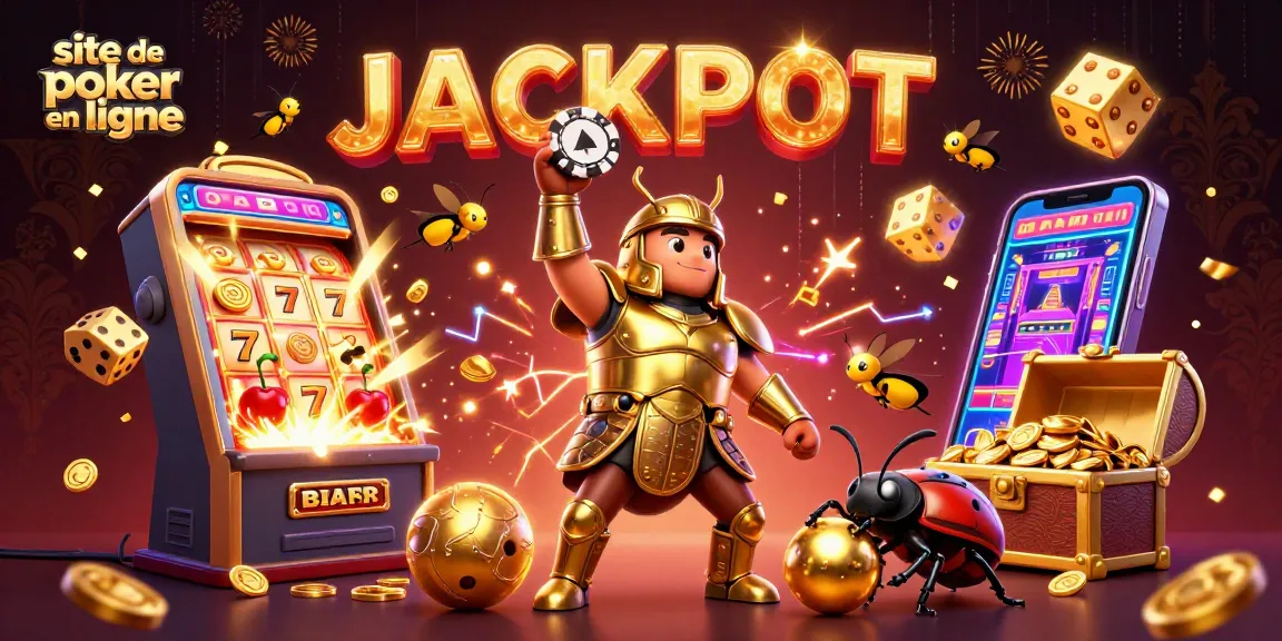 Gagnez avec le site de poker en ligne grâce à une scène dynamique de victoire avec des jackpots.