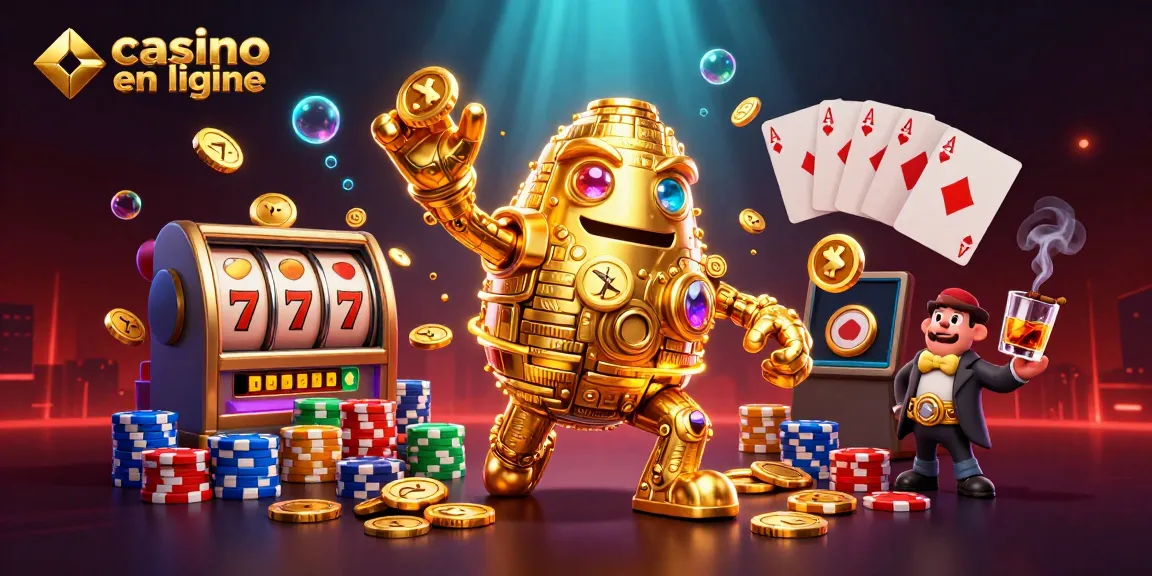 Découvrez les jeux captivants dans un casino en ligne avec un golem doré et d'autres éléments de jeux d'argent.