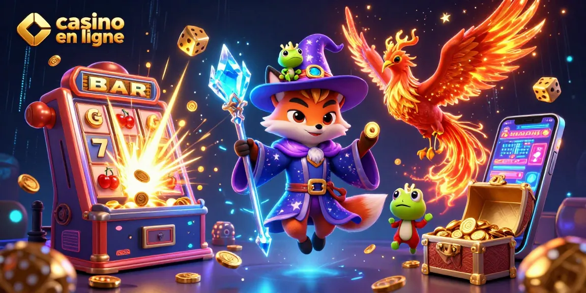 Jouer au casino en ligne avec une machine à sous, un jackpot et un magicien fantastique.