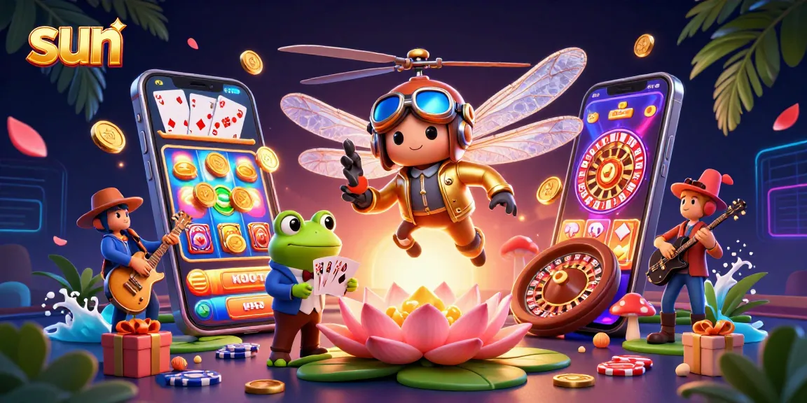 Sun-themed casino illustration featuring vibrant characters and engaging slot game action.