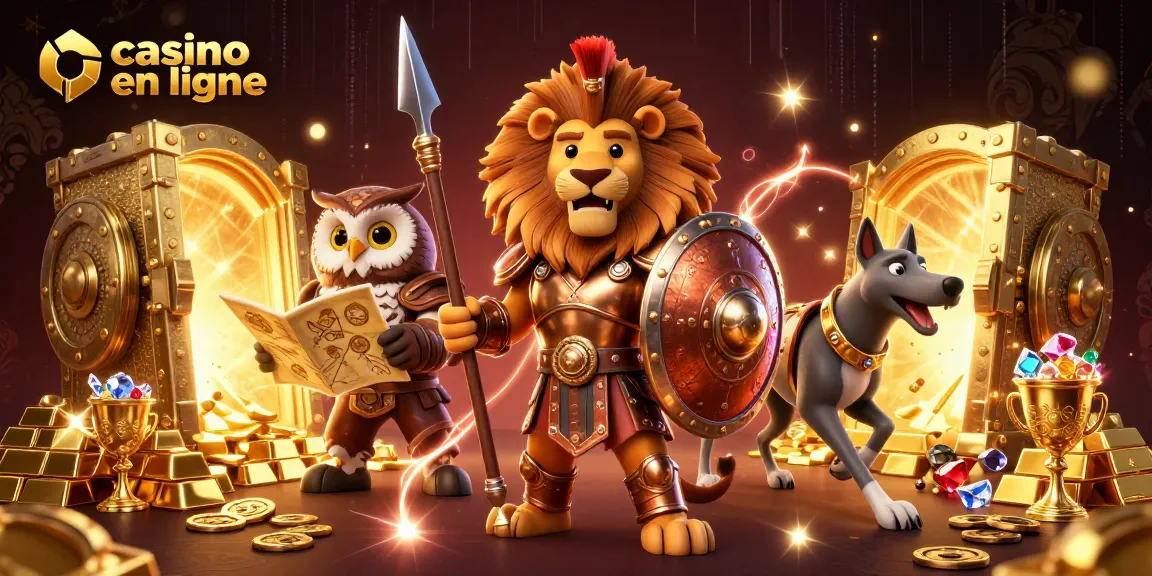 Profitez de l'expérience immersive de casino en ligne avec un lion spartiate et des trésors incalculables.