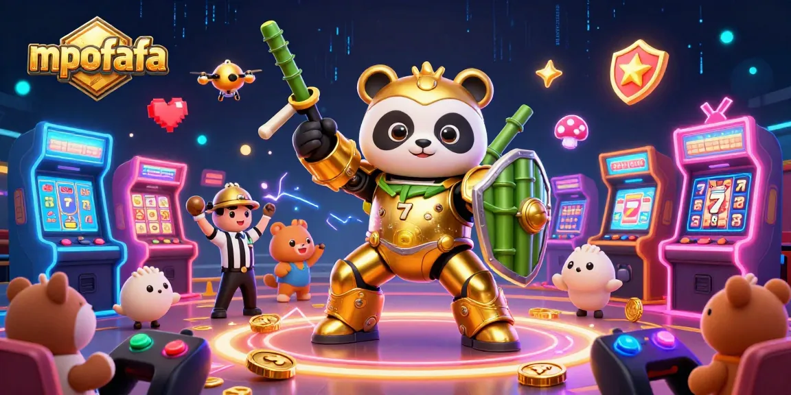 Engage with mpofafa’s vibrant casino scene featuring a golden panda mech and lively gaming elements.