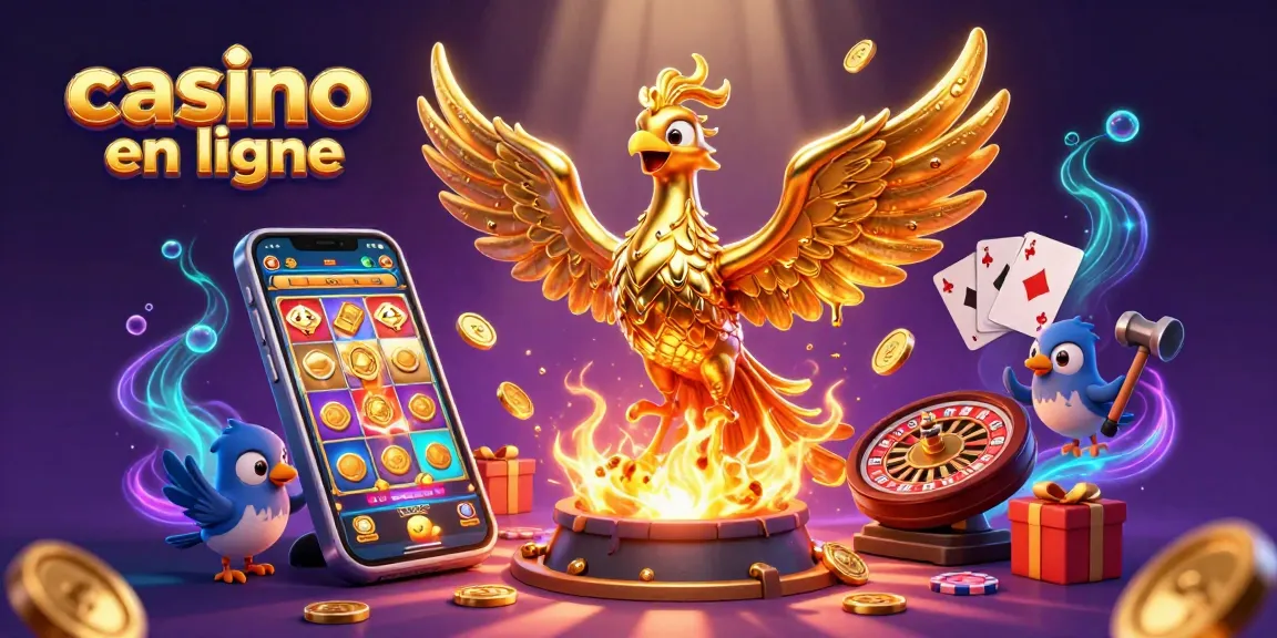 Profitez d'une expérience de casino en ligne riche avec un phénix doré et des pièces d'or.