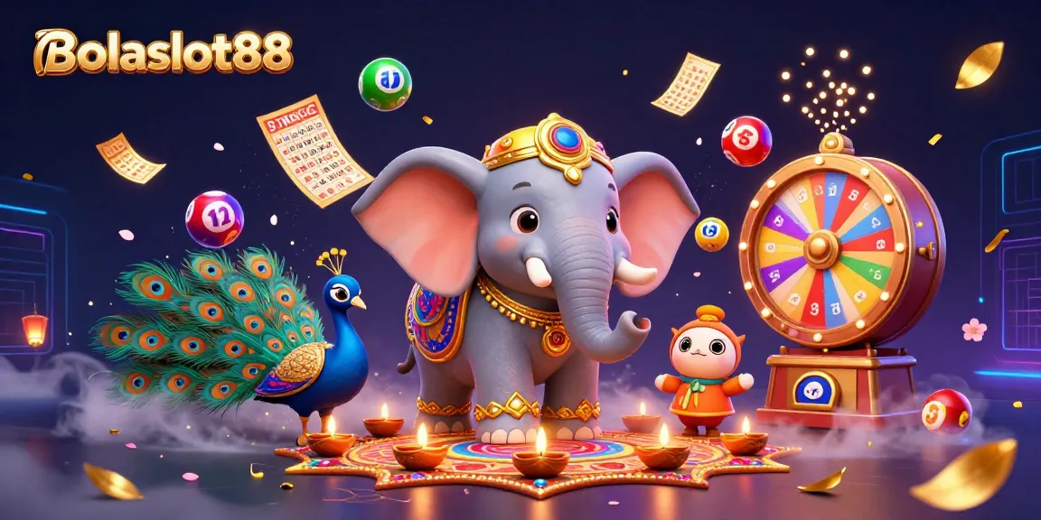 Bolaslot88 engages players with vibrant 3D art featuring lottery elements and joyful characters.